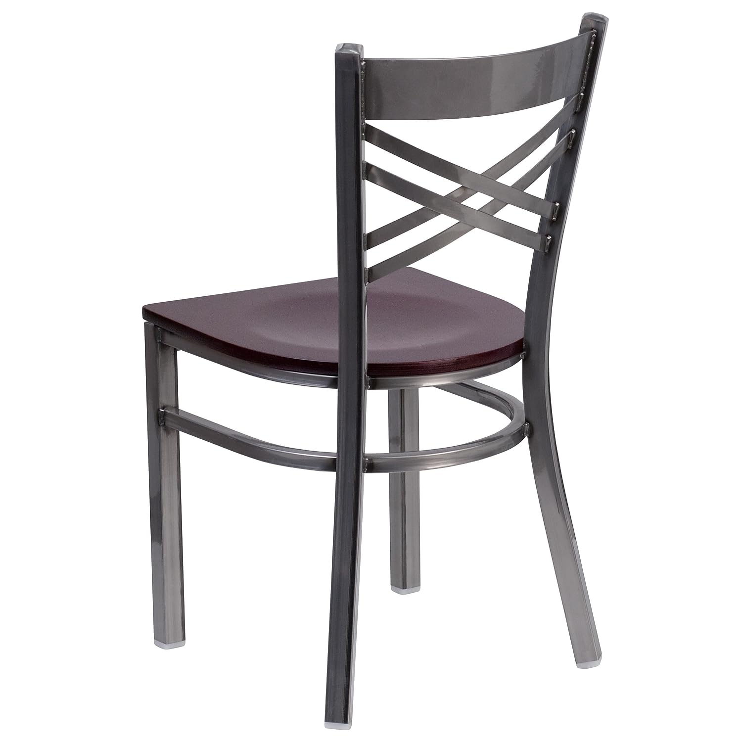 Flash Furniture Hercules Series Clear Coated ''X'' Back Metal Restaurant Chair - Mahogany Wood Seat