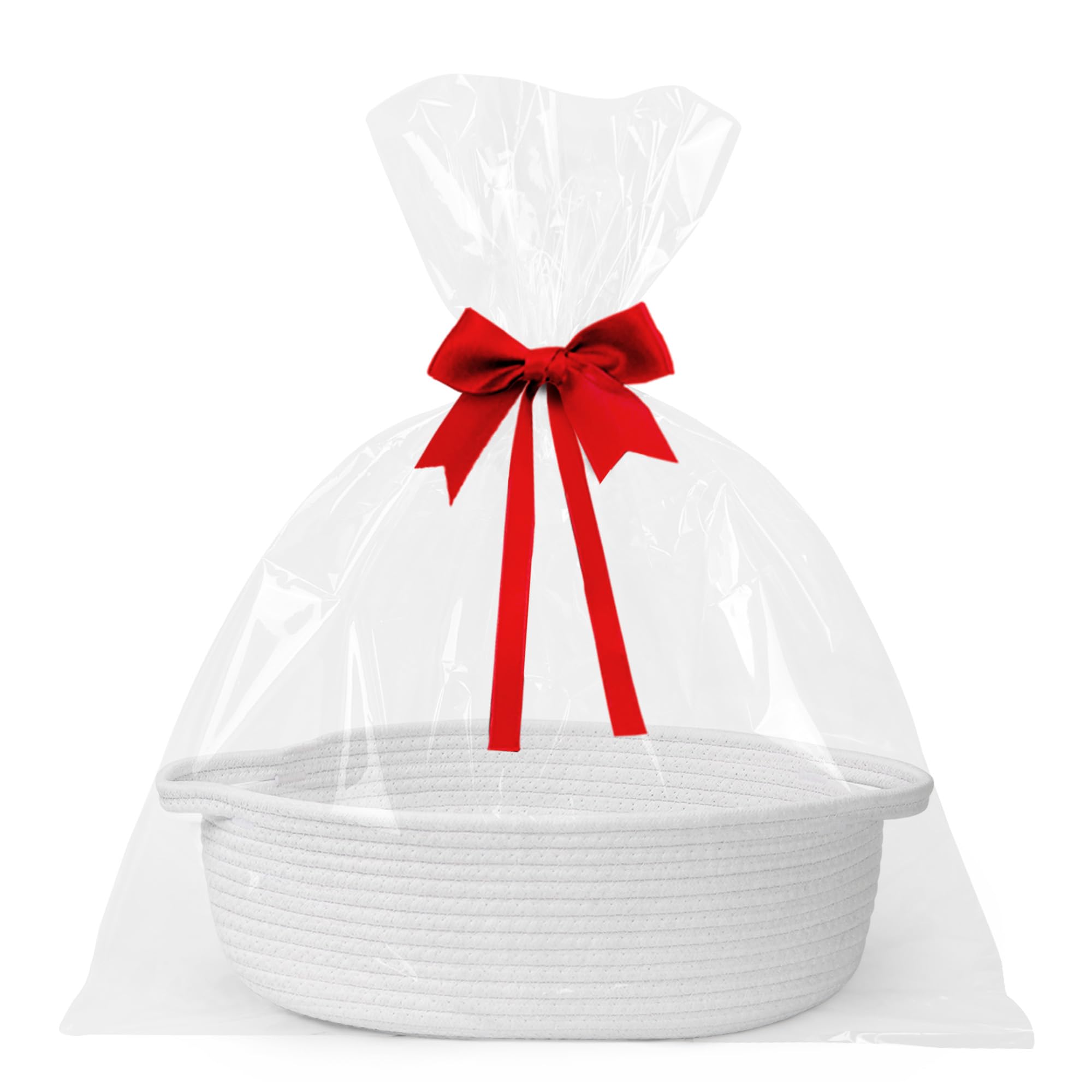 WILLITAT Small Baskets for Gifts Empty, 13x 9x 5 Woven Gift Basket with Bag and Ribbon, Cotton Rope Kids Dog Cat Toy Bin Box, Cu