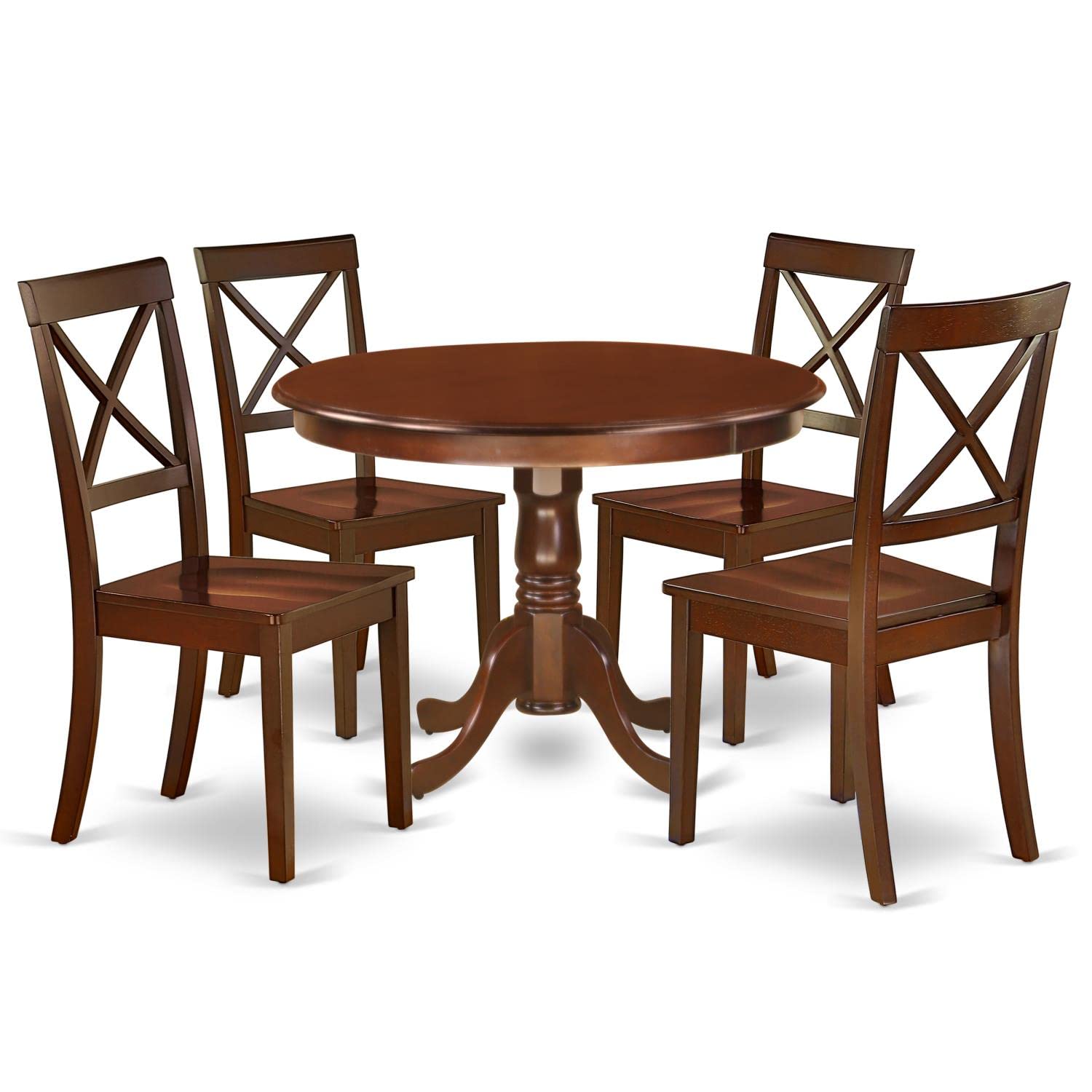 East West Furniture Hlbo5-Mah-W 5 Piece Dinette Set For 4 Includes A Round Dining Table With Pedestal And 4 Dining Room Chairs, 42X42 Inch, Mahogany