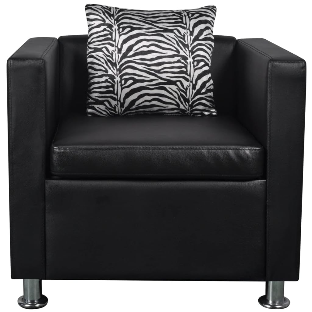 vidaXL Cube Armchair - Modern Design, Artificial Black Leather, Resistant, Thickly Padded Cushion, Wide-Seating Area, Durable - Includes Loose Pillow