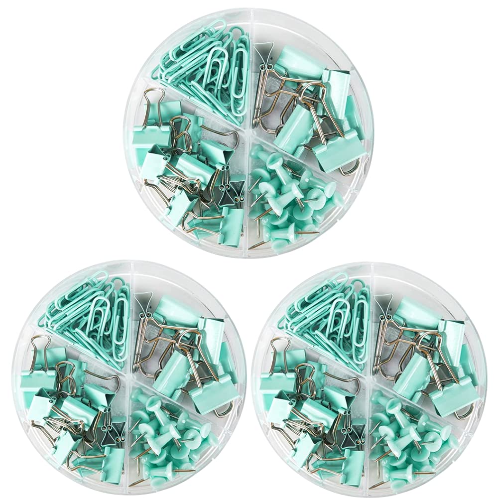 Creechwa Paper Clips And Binder Clips Set, 3 Pack, 216 Pcs, Metal Assorted Sized Binders With Push Pins, Cute Office Supplies Fo