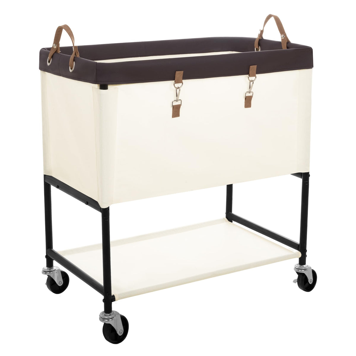 StorageWorks Laundry Cart, 2 Tier Rolling Basket with Wheels, 46 Gal, Beige