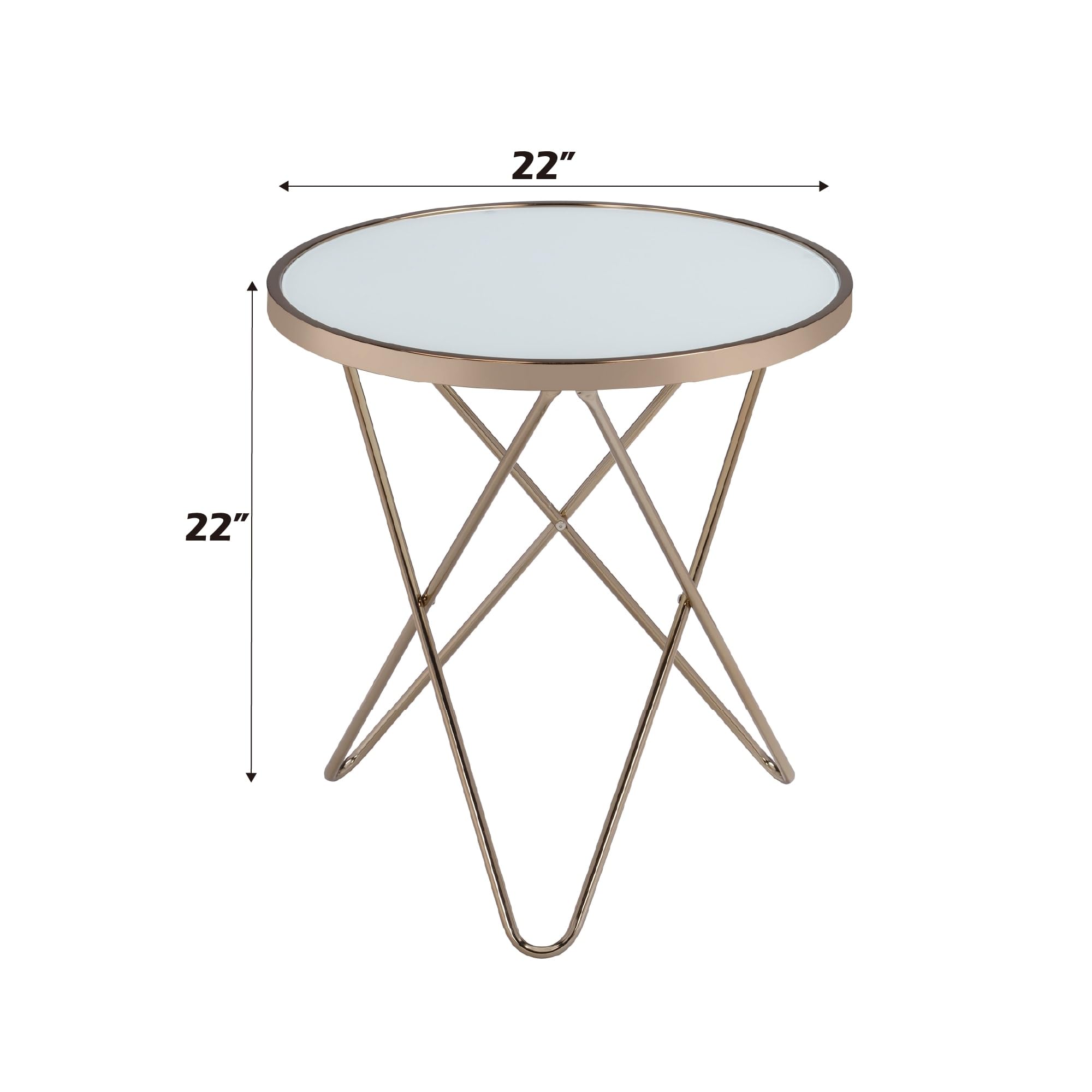 Acme Valora Round Glass Top End Table In White Glass And Gold