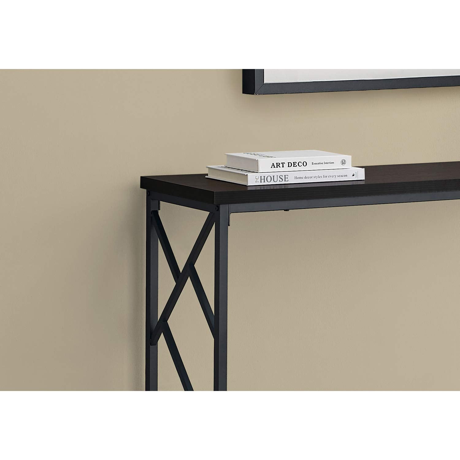 Monarch Specialties 3534 Accent Table, Console, Entryway, Narrow, Sofa, Living Room, Bedroom, Metal, Laminate, Black, Contemporary, Modern Table-44 L/Espresso Hall, 44&quot;L X 13.75&quot;W X 32&quot;H, Dark Brown