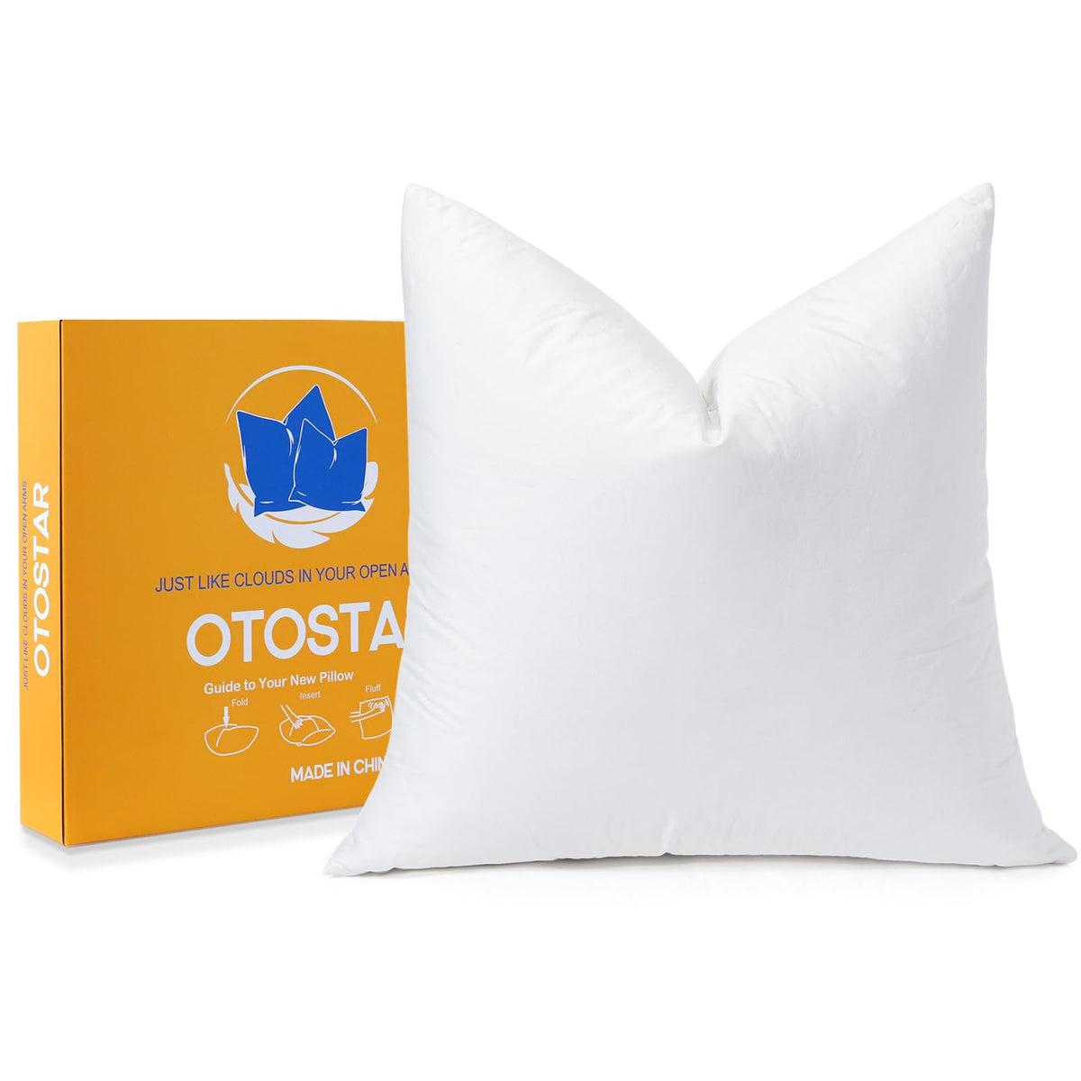 Otostar Pack Of 1 Down And Feather Throw Pillow Inserts, 16 X 16 Soft Fluffy Square Pillow Inserts With 100% Cotton Cover Decorative Pillows For Sofa Couch Bed-White