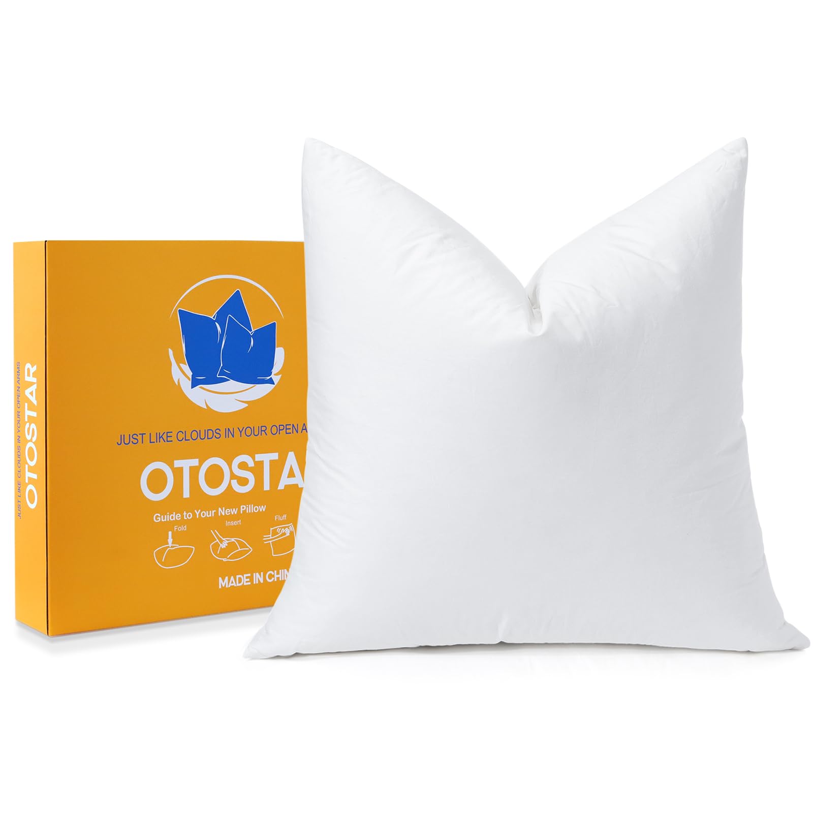 Otostar Pack Of 1 Down And Feather Throw Pillow Inserts, 22 X 22 Soft Fluffy Square Pillow Inserts With 100% Cotton Cover Decorative Pillows For Sofa Couch Bed-White