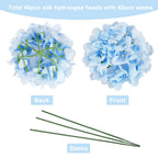 Jpsor 40Pcs Artificial Hydrangea Silk Flower Heads With Stems, Fake Flowers For Wedding Centerpiece Home Garden Party Decoration