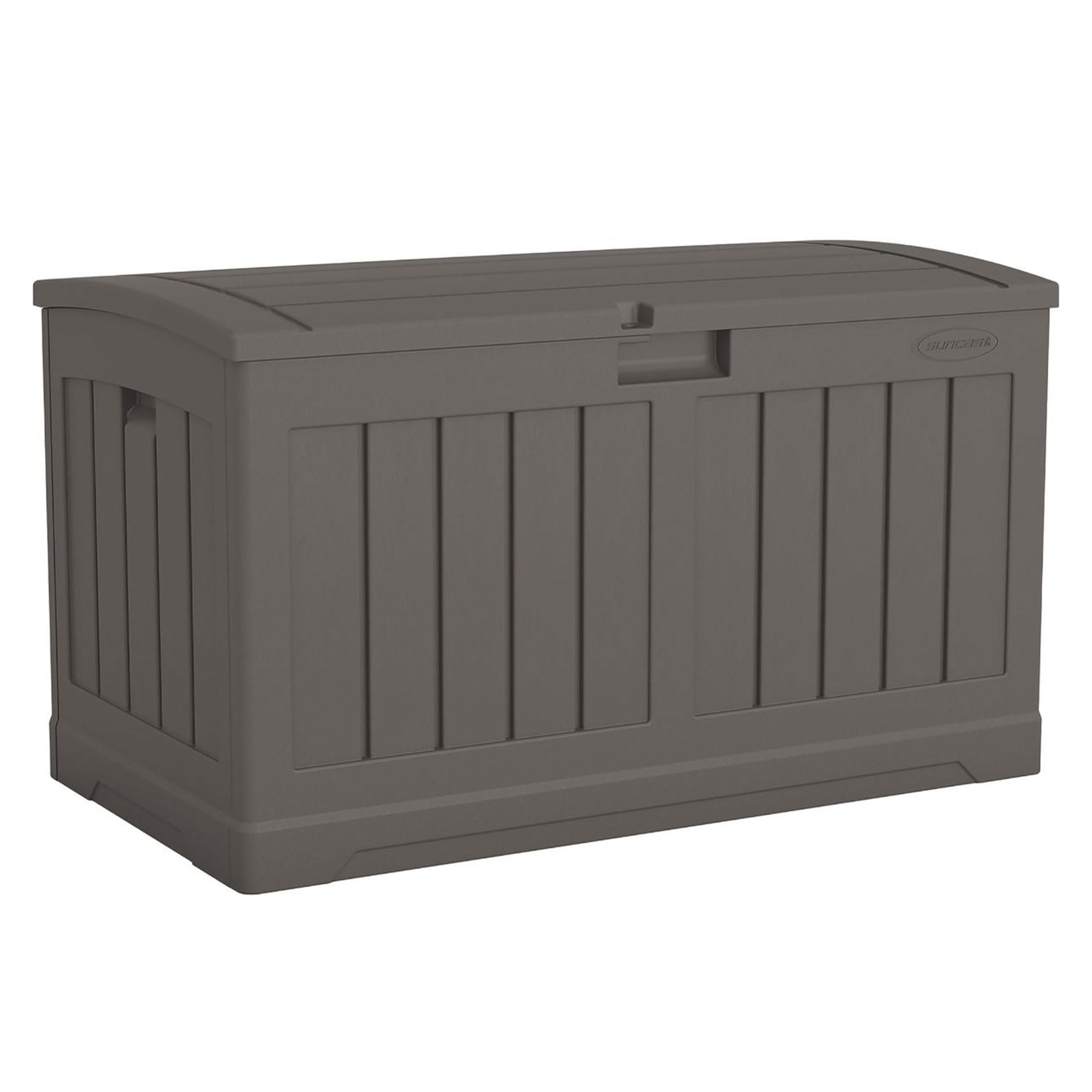 Suncast 50 Gallon Plastic Deck Box With Molded Lockable Feature And Weathertight Construction For Home, Patio, Lawn, And Garden