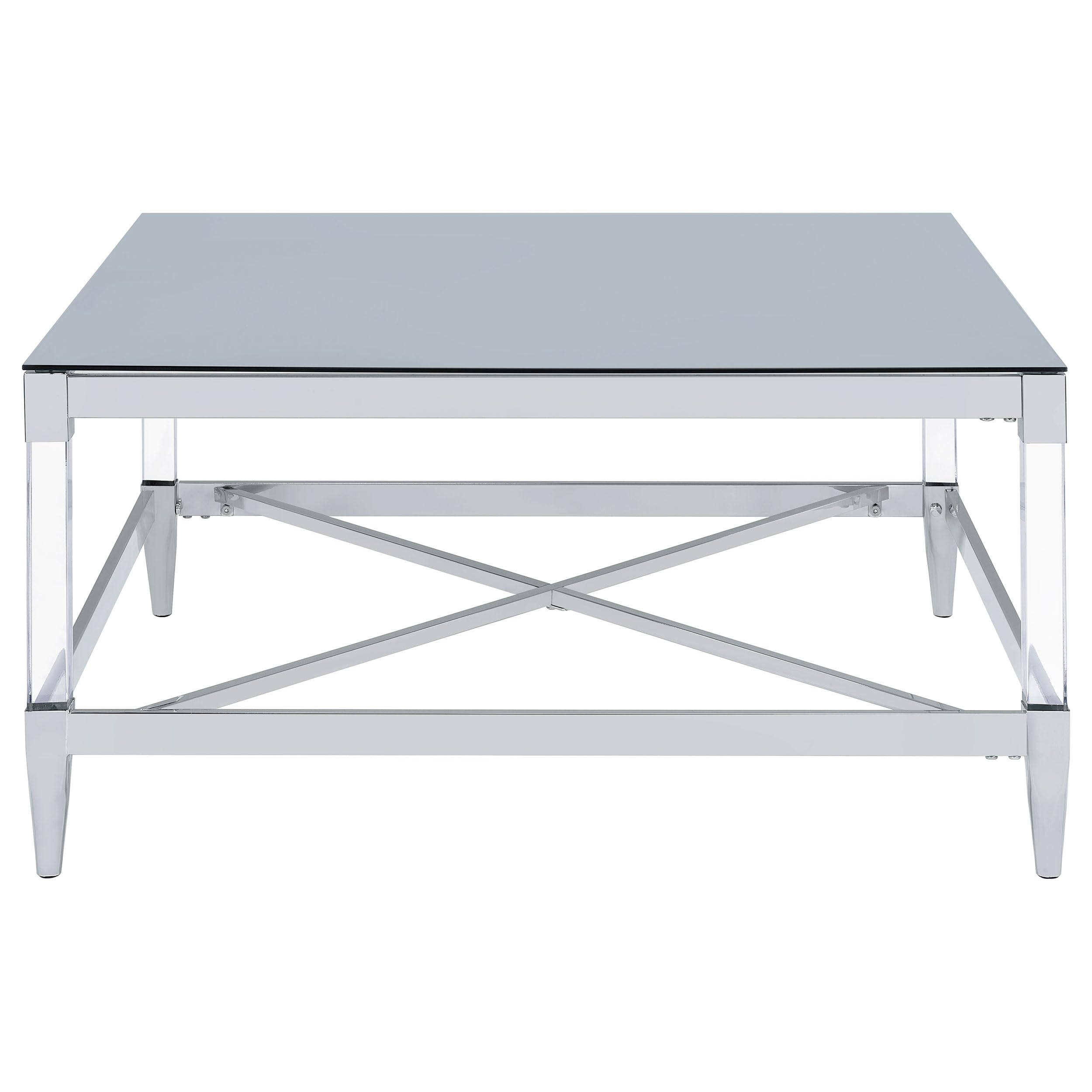 Coaster Home Furnishings Lindley Square Coffee Table with Acrylic Legs and Tempered Mirror Top Chrome