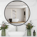 USHOWER Black Round Mirror for Over Sink 24-inch, Circle Bathroom Mirror, Metal Frame Vanity Mirror, Modern Wall Mirror for Entr