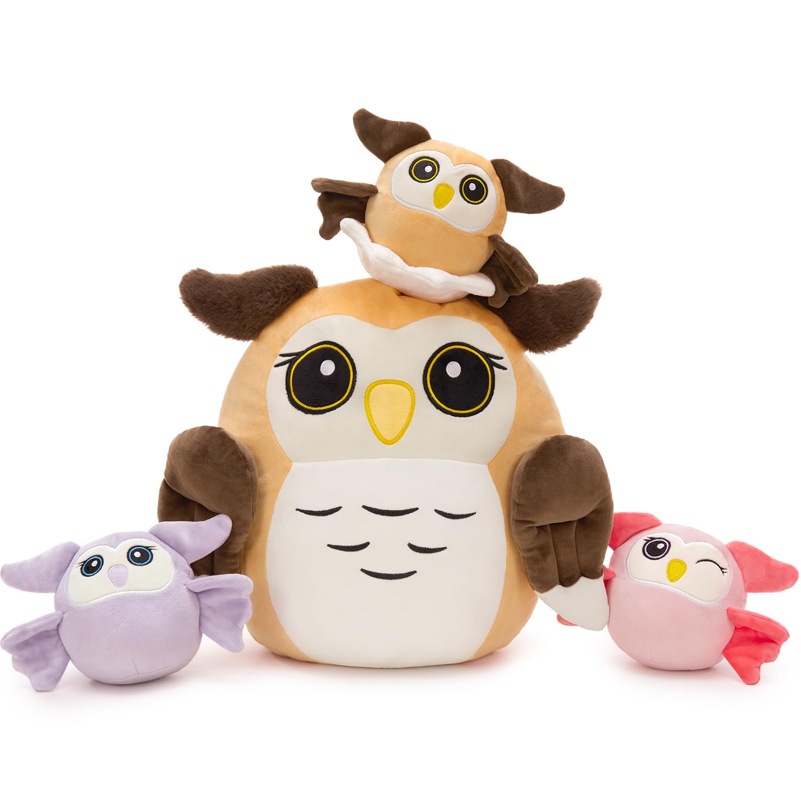Maogolan Owl Stuffed Animals With Babies Inside,Ultra Soft Owl Plush Throw Pillow With 3 Adorable Baby Owls Plushie,Squishy Stuf