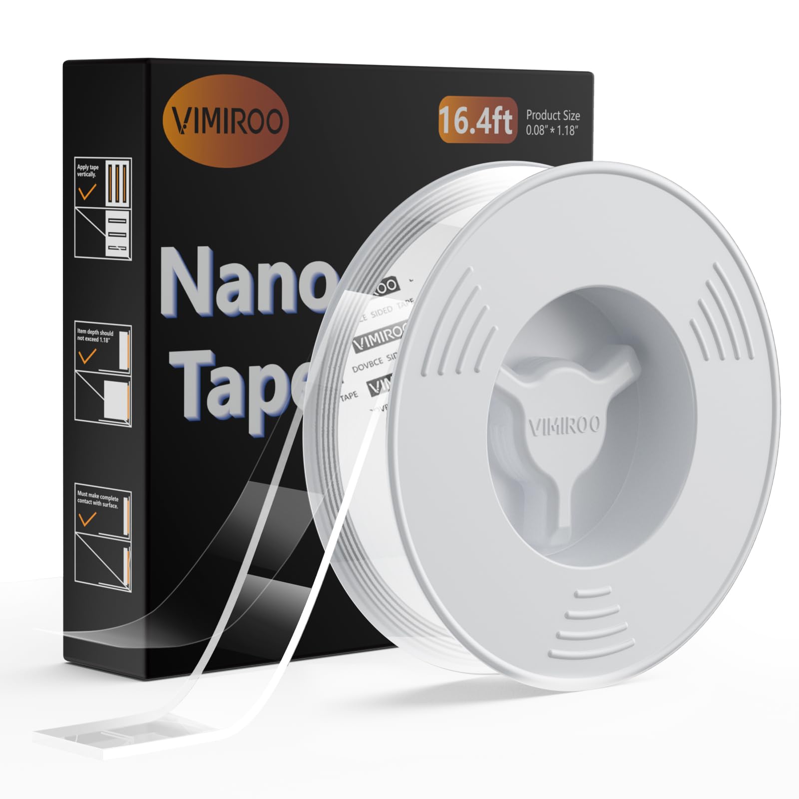 Vimiroo Double Sided Tape Heavy Duty, 16.4Ft Nano Tape Extra Large Clear Mounting Tape, Removable Traceless Two Sided Adhesive T