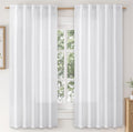 MIULEE Faux Linen Curtains 45 Inch Length 2 Panels Natural White Semi Sheer Curtain with Back Tab Rod Pocket, Light Filtering Wi