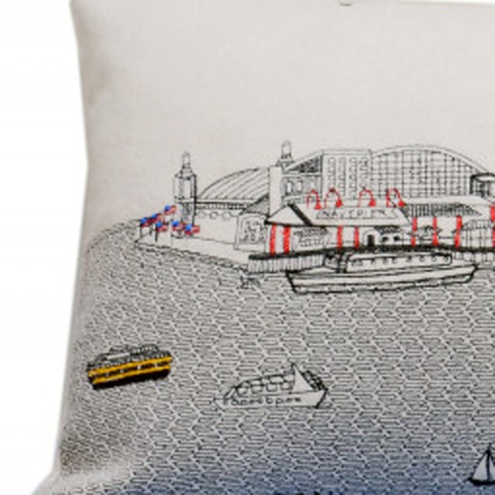 HomeRoots Cream 35' White Chicago Daylight Skyline Lumbar Decorative Pillow