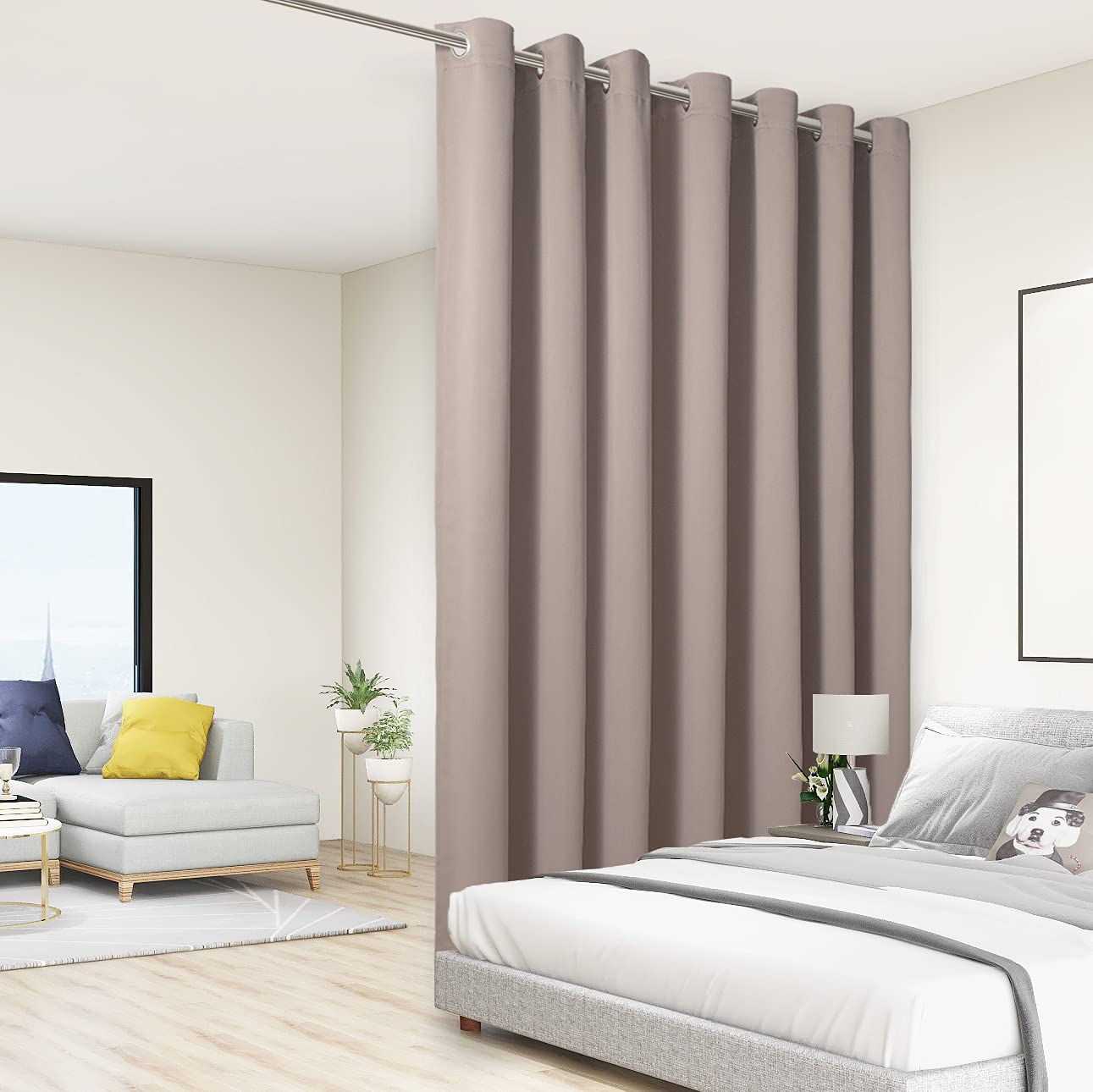 BONZER Room Divider Curtain Total Privacy Wall Noise Reducing Wide Blackout Curtains for Patio Sliding Glass Door, 84L x 108W In