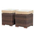 Patiorama 2 Pieces Assembled Outdoor Patio Ottoman, Indoor Outdoor All-Weather Dark Brown Wicker Rattan Outdoor Footstool Footre