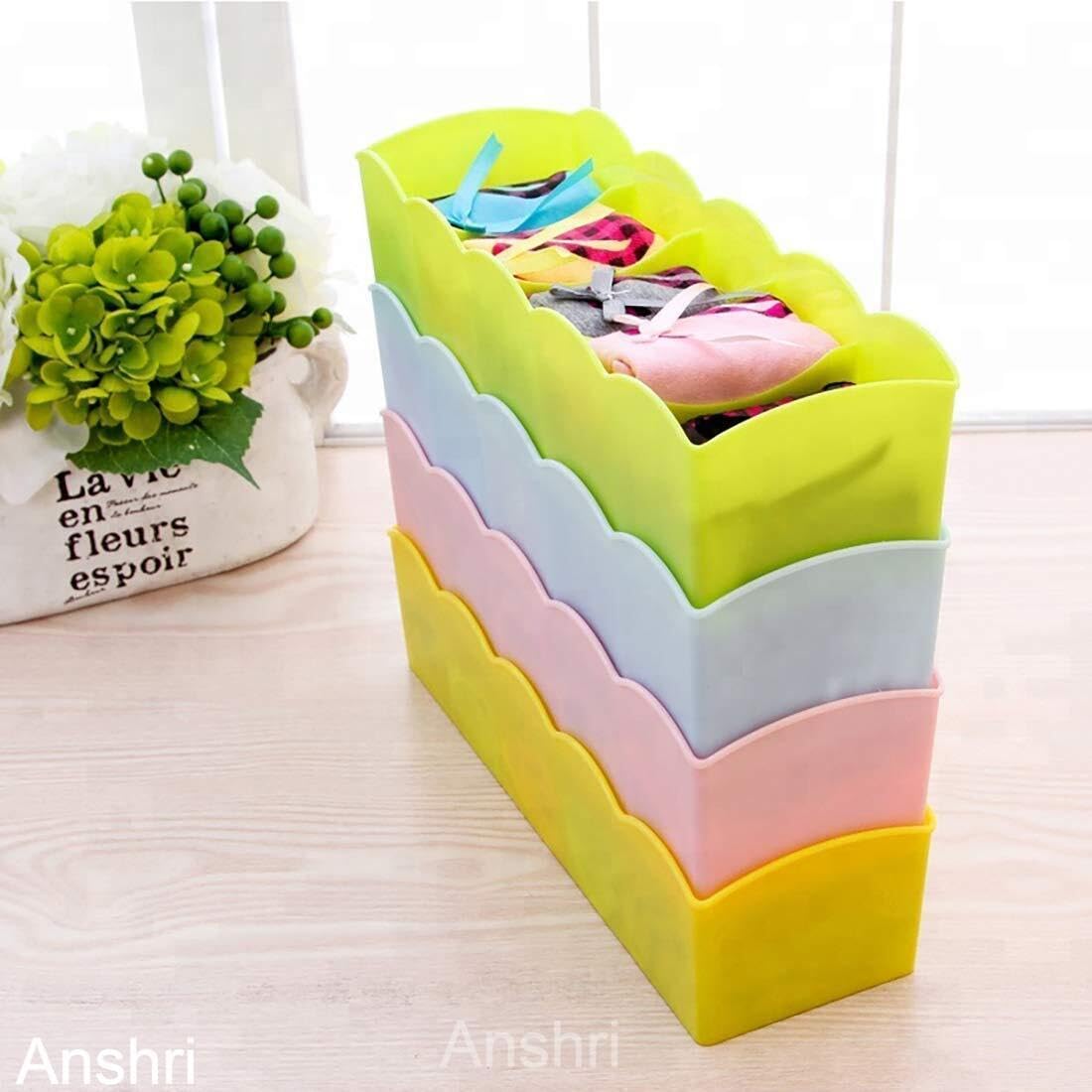 Anshri Plastic Socks Rack | Undergarments Innerwear | Cosmetic Makeup Drawer Organiser | Partition Grids Storage Box