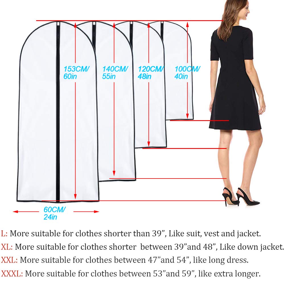 Garment Bags Covers 48 Inch Dust-Proof Black Suit Cover Protector And Balls For Coat, Jacket, Dresses Clothes