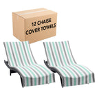 Arkwright Cabo Chaise Lounge Cover - Case Of 12 - Striped Soft Cotton Cabana Towel With Pocket Holder For Beach Pool Outdoor Chair, 30 X 85 In., Grey/Mint