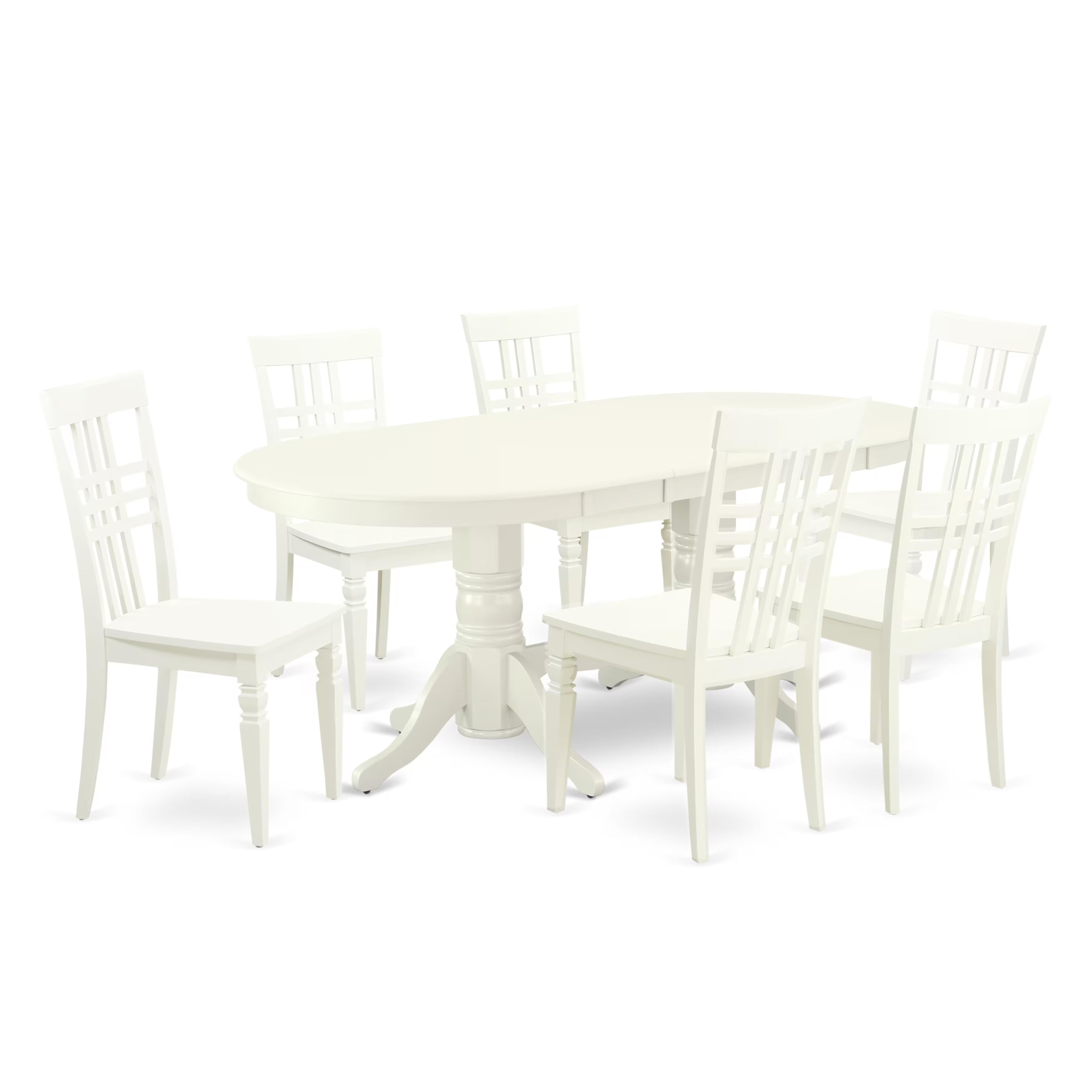 East West Furniture Valg7-Lwh-W 7 Piece Dining Table Set Consist Of An Oval Dinner Table With Butterfly Leaf And 6 Dining Room Chairs, 40X76 Inch, Linen White