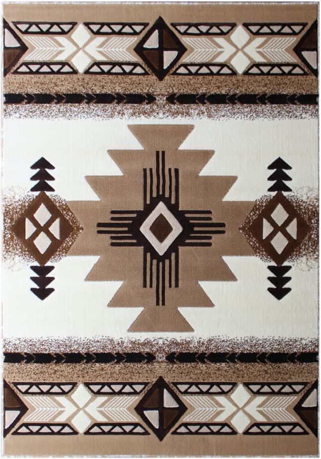 YHSF South West Native American Area Rug C318 (Ivory, 8 Feet x 10 Feet)