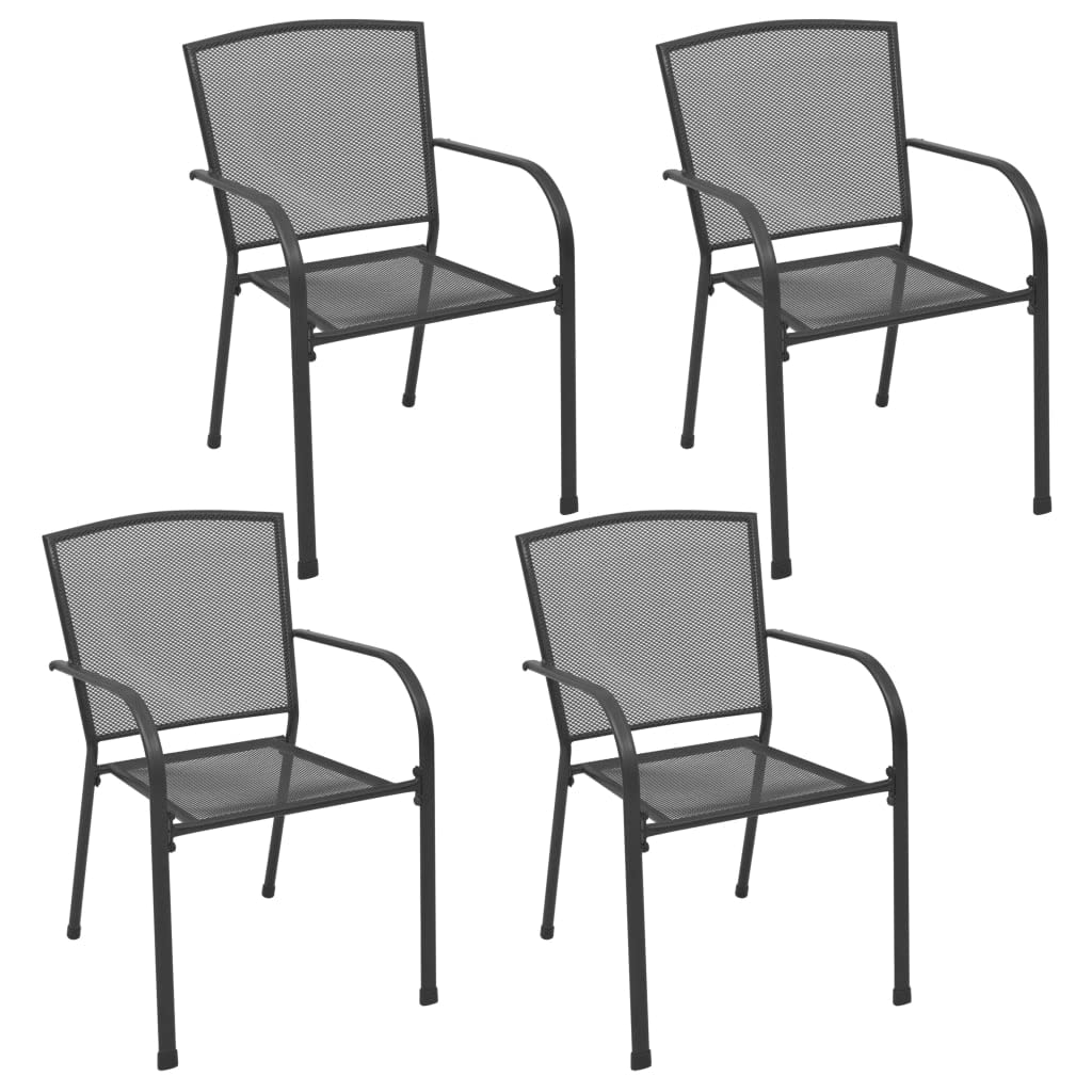 vidaXL Anthracite Patio Chairs Set of 4 - Weather-Resistant Steel Chairs with Mesh Design and Stackable Storage for Garden, Patio or Dining Room