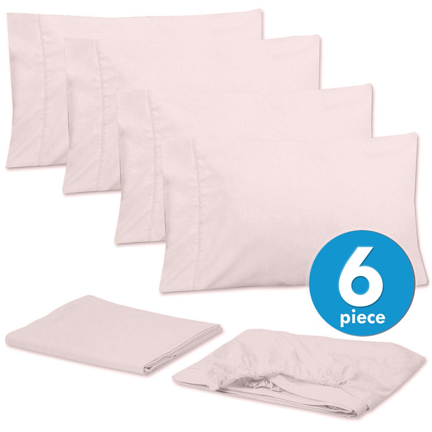 King Size Bed Sheets - 6 Piece 1500 Supreme Collection Fine Brushed Microfiber Deep Pocket King Sheet Set Bedding - 2 Extra Pillow Cases, Great Value, King, Pale Pink