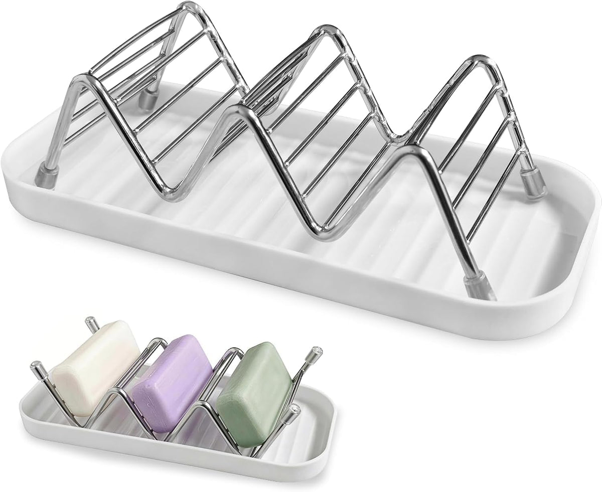 Wavy Soap Dish for Shower, 304 Stainless Steel Shampoo Bar Holder with Removable Drip Tray, Self Draining Dry Bar Soap Holder fo