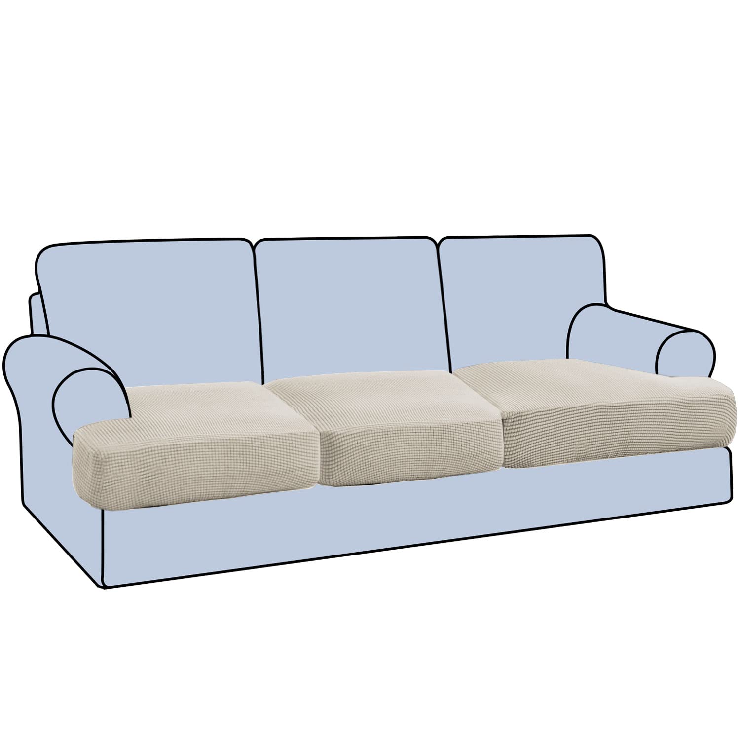 H.Versailtex Stretch 3 Piece T Cushion Sofa Slipcovers Individually Sofa Cushion Covers For 3 Cushion Couch Sofa Seat Cushion Covers With Elastic Bands Featuring Thicker Jacquard Fabric, Island Fossi