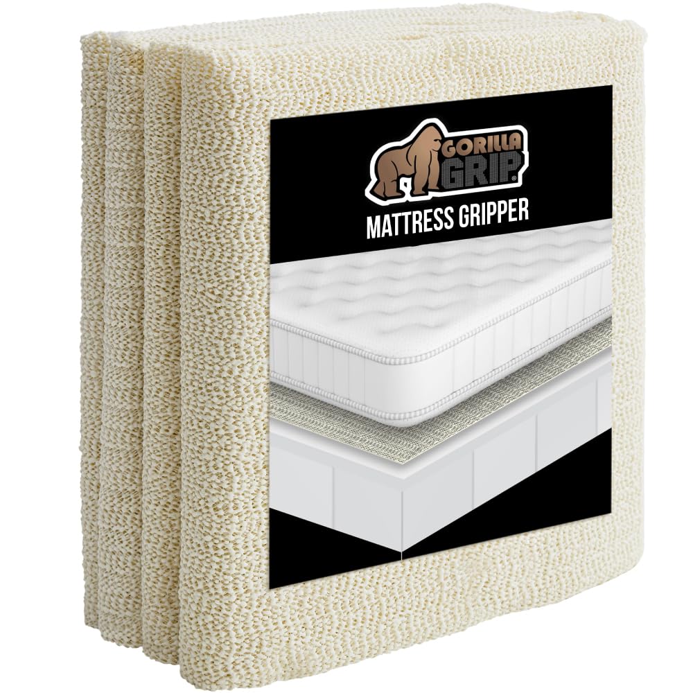 GORILLA GRIP Non Slip Mattress Gripper, Queen Size, White, Slip Resistant PVC, Prevents Sliding, Easy Trim Pads