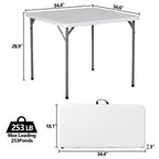 Super Deal 3 Foot Square Folding Card Table, Indoor Outdoor Portable Plastic Heavy Duty Fold-In-Half Puzzles Camping Picnic Party Table With Carrying Handle, White