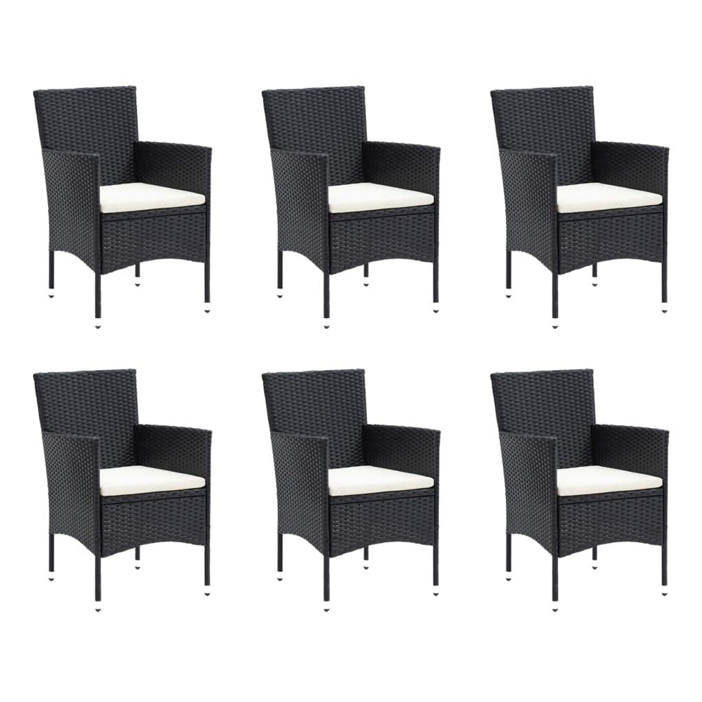 vidaXL Patio Dining Set 7 Piece with Cushions Garden Outdoor Terrace Balcony Dining Table and Chair Seat Seating Furniture Poly Rattan Black