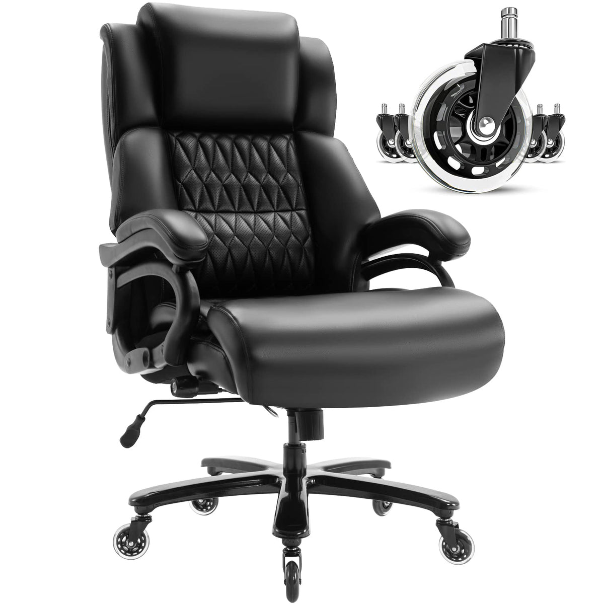 Big And Tall 400Lbs Office Chair - Adjustable Lumbar Support Quiet Rubber Wheels Heavy Duty Metal Base, High Back Large Executiv
