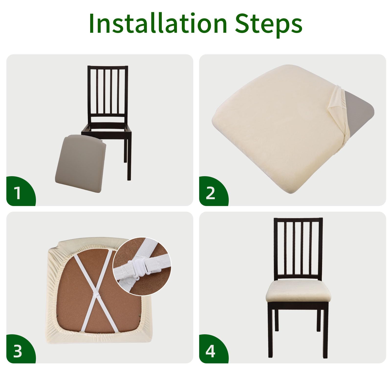 Fuloon Stretch Dining Chair Covers, Velvet Chair Seat Covers Washable Seat Cushion Slipcover Chair Cover Dining Room For Hotel, Ceremony, Banquet Wedding Party (Velvet Beige, 4)