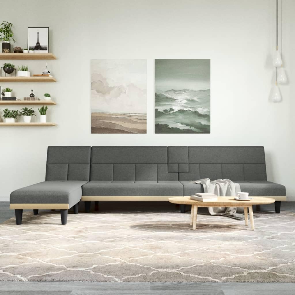 vidaXL Modern L-Shaped Sofa Bed, Dark Gray Fabric, Adjustable Convertible Design, Replacement Bed with USB Ports, Cozy Fabric Upholstery & Firm Plywood Frame