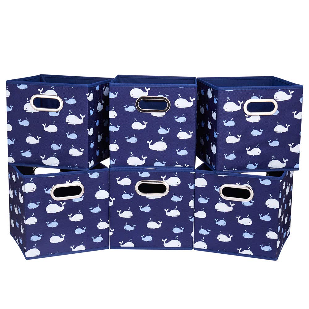 HSDT 13 inch Collapsible Storage Cubes Bins Fabric Storage Boxes Blue Foldable Cube Inserts Storage White Whale Folding Cloth St