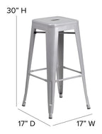 Flash Furniture Kai Commercial Grade Indoor-Outdoor Counter Height Stool - Silver Metal Frame - Gray Poly Resin Seat - 24&Quot; High - Backless