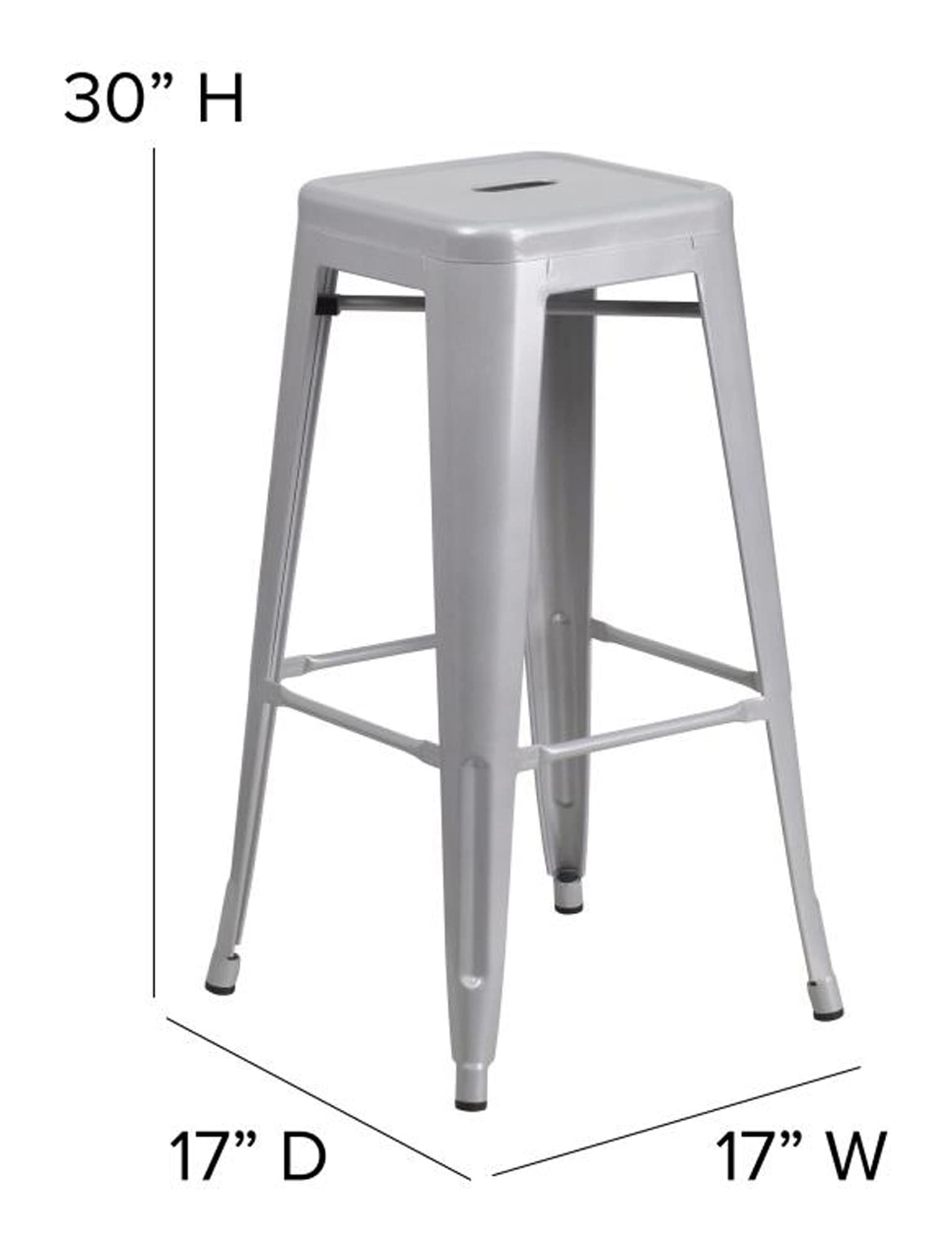 Flash Furniture Kai Commercial Grade Indoor-Outdoor Counter Height Stool - Silver Metal Frame - Gray Poly Resin Seat - 24&Quot; High - Backless