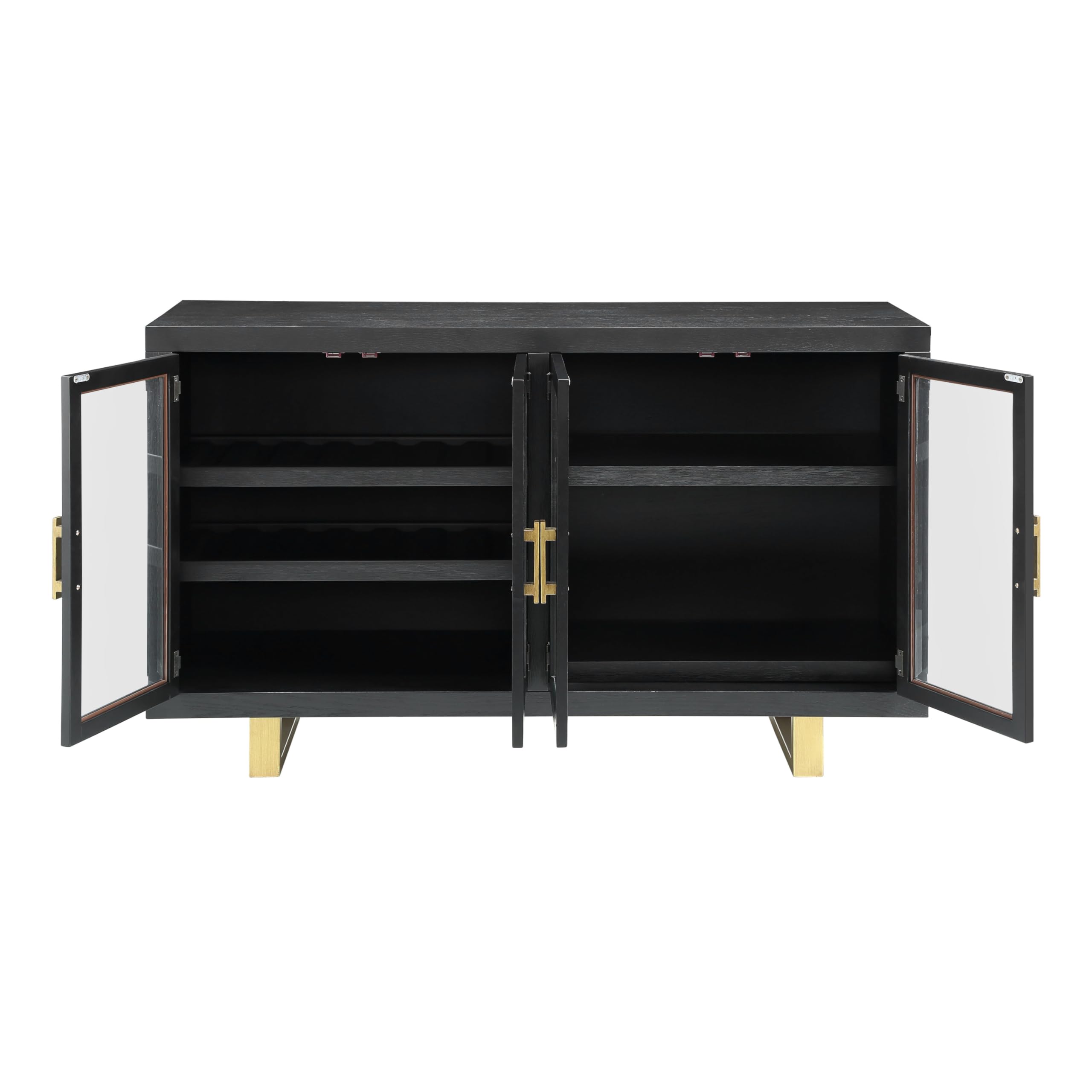 Steve Silver Furinture Yves 10pc Dining Table Set, 77-95&quot; Table w/ 18&quot; Leaf, 8 Yves Performance White Side Chairs, 60 Yves Server w/ 4 Glass Doors, 4 Storage Shelves, 77&quot;L x 40&quot;W x 30&quot;H, Black, White