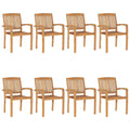 vidaXL 8X Solid Teak Wood Stacking Patio Chairs Garden Outdoor Balcony Backyard Terrace Lounge Dinner Dining Seating Home Furniture
