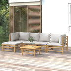 vidaXL Bamboo 6-Piece Patio Lounge Set with Light Gray Cushions - Comfortable Design with Backrest and Armrest - Flexible Configuration for Personalized Outdoor Layout
