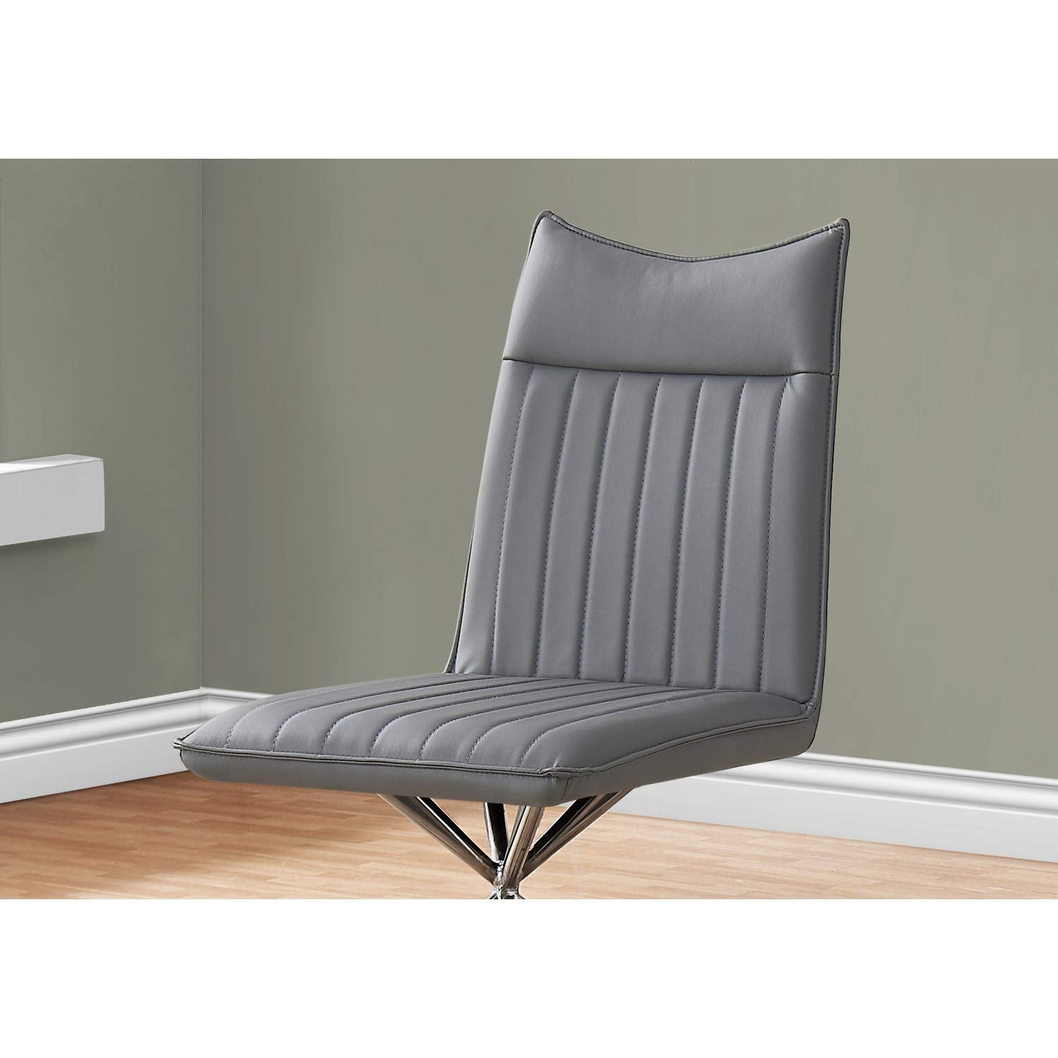 Monarch Specialties 1214, Set Of 2, Side, Upholstered, Kitchen, Room, Pu, Contemporary, Modern Dining Chair, 18.5&quot; L X 23.50&quot; W X 36.25&quot; H, Grey Leather-Look/Chrome Metal