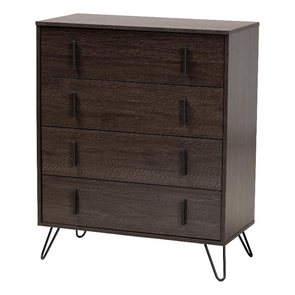 Baxton Studio Baldor Modern and Contemporary Dark Brown Finished Wood and Rose Gold Finished Metal 4-Drawer Bedroom Chest