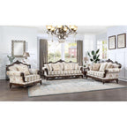 Acme Nayla Fabric Floral Upholstered Rolled Arms Sofa with 4 Pillows Walnut