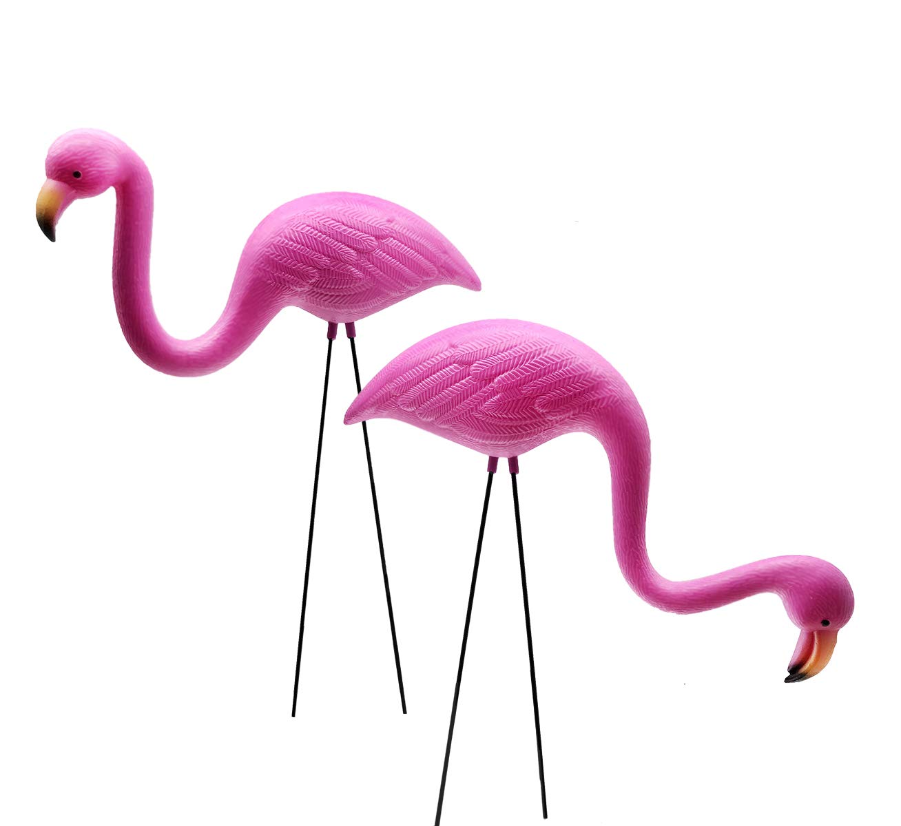 Giftexpress Pink Flamingos Yard Decorations - 2 Pack Small 14' Tall Plastic Flamingo Statue W/Metal Stakes - Lawn Ornaments & G