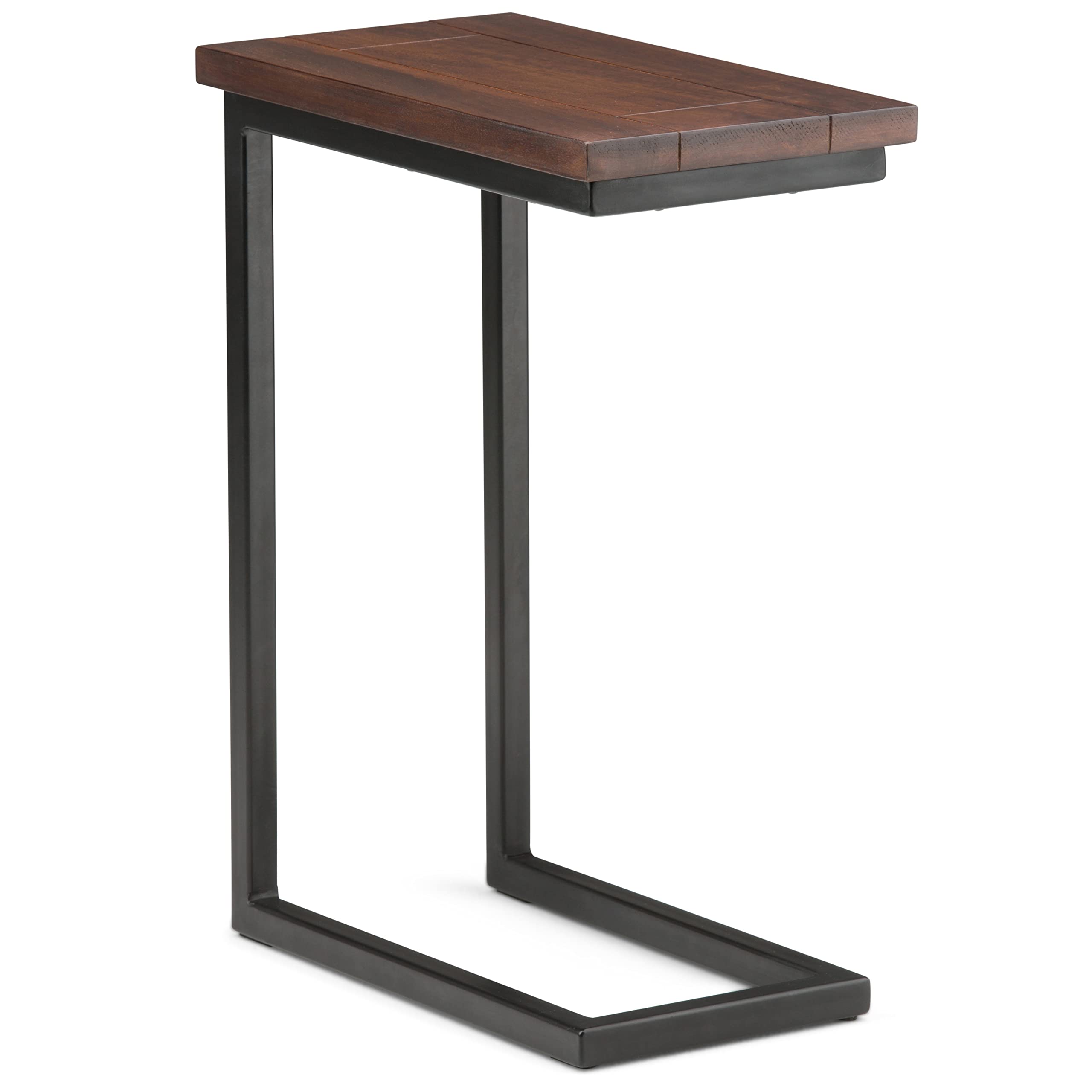 SIMPLIHOME Skyler 18-inch Wide Solid Mango/Metal Industrial C-Shaped End Table in Dark Cognac Brown/Black for Living Room, Offic