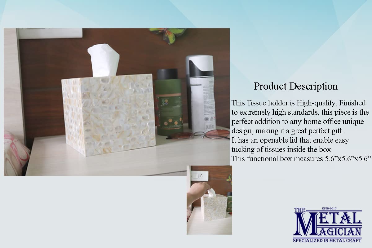 Square Tissue Holder - Decorative Tissue Box Cover Is Finished In Beautiful Mother Of Pearl By The Metal Magician