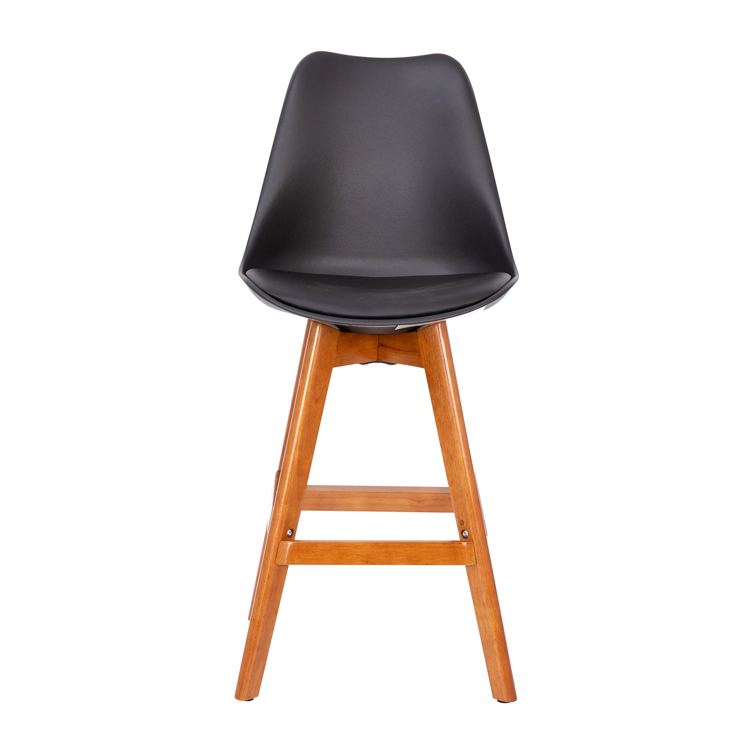 Flash Furniture Dana Set of 2 Modern Commercial Counter Stools - Black Plastic Backrest - LeatherSoft Padded Seat - 27 Inch Counter Stools - Walnut Finish Wood Frame