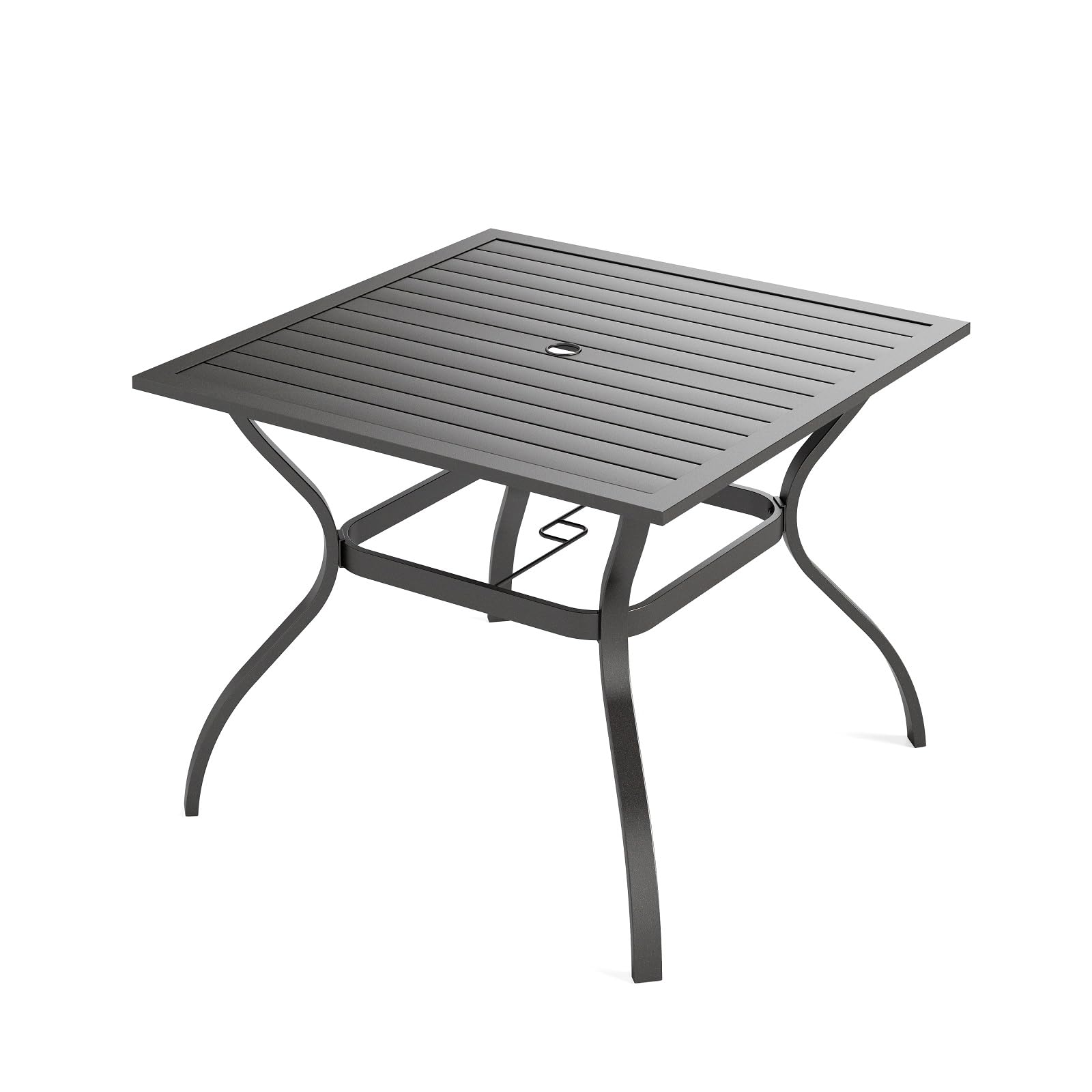 Phi Villa 37' Metal Steel Slat Patio Dining Table Square Backyard Bistro Table Outdoor Furniture Garden Table, 1.57” Umbrella Hole, Black
