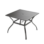 Phi Villa 37' Metal Steel Slat Patio Dining Table Square Backyard Bistro Table Outdoor Furniture Garden Table, 1.57” Umbrella Hole, Black